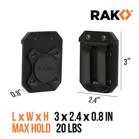 Magnetic Tool Belt Holder Clip On Magnet Holster With 20 Pound Capacity shown front and back, dimensions 3 x 2.4 x 0.8 inches