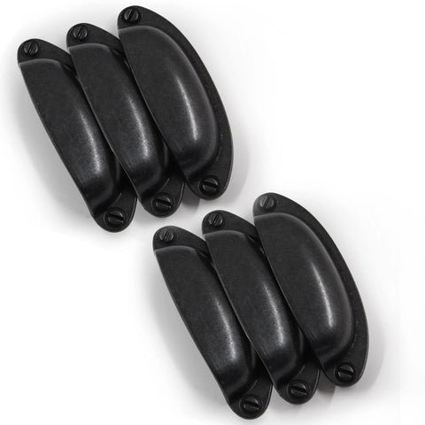 Six Pack Antique Black Cabinet Drawer Pulls With Three And A Half Inch Center To Center Hole Vintage Shell Metal Handles