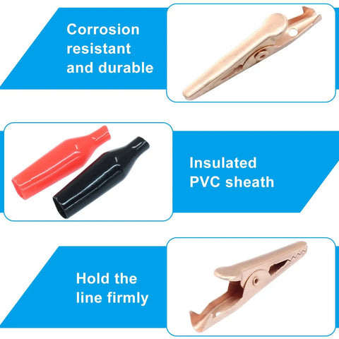 Pro Grade Copper Alligator Clips Set 35mm Insulated Crocodile Clips for Electrical Testing with PVC sheath and smooth tips