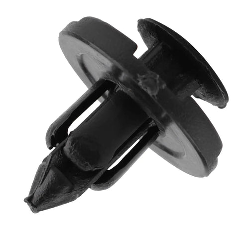 Easy Push In Bumper Trim Clips Kit Rust Proof Plastic Fasteners For Interior Bumper Trim Replacements Fits Versa Xterra Liner 20Pcs 50Pcs 100Pcs 200Pcs Two Hundred Packs, black plastic push-in clip close-up