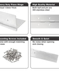 Close-up of 2 Pack 48 Inch 3 Wide Stainless Steel Piano Hinge Heavy Duty Continuous Hinge Built Tough Rock Solid showing stainless steel and mounting screws.