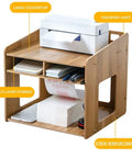 Slick Two Tier Wooden Printer Stand With Three Slide Out Paper File Drawers And Pen Tray For Hella Organization That Truly Is A Desk Workspace Game Changer with large countertop and multi-layer storage.