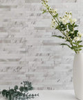 10 Sheet Peel And Stick Backsplash Tile With Faux White Marble Look In PVC Mixed Metal Finish For Kitchen And Bathroom wall display