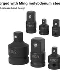 Sorandy 6Pcs Impact Socket Converter Kit CR MO Chrome Moly Steel Ball Bearing Tool with Secure Hold Rust Proof Surface For Auto Repair And CNC Machines Heavy Duty, 6 adapter sizes