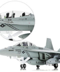 One Hundredth Scale FA18 Super Hornet Fighter Jet Model From US Navy VFA 213 Black Lions, diecast body, detailed cockpit and insignia
