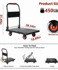 Heavy Duty Folding Platform Truck With Smooth As Butter TPR Wheels Steel Frame Hand Dolly Push Cart, 450 lbs capacity, 28.34in x 18.89in.