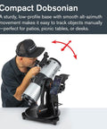 Man using StarSense Explorer 114AZ App Enabled Telescope for Beginners with Smartphone Dock, Compact Dobsonian