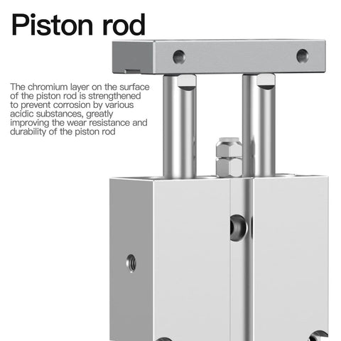 Close-up of piston rod on Dual Axis Pneumatic Cylinder With Dual Rods, 1-1/4 Inch Bore, 4 Inch Stroke, Model TN32-100