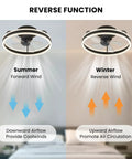 20 Inch Low Profile Ceiling Fan With Lights Dope Modern Flush Mount Dimmable LED Chandelier Glow Black showing reverse function