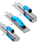 8-In-1 Concrete Finishing Tools Kit with 16-inch magnesium float and pool trowels, blue handles, for masonry projects