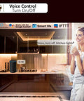 Under Cabinet Lighting Kit With Voice Control And App in modern kitchen, works with Alexa and Google Assistant, dimmable and linkable.