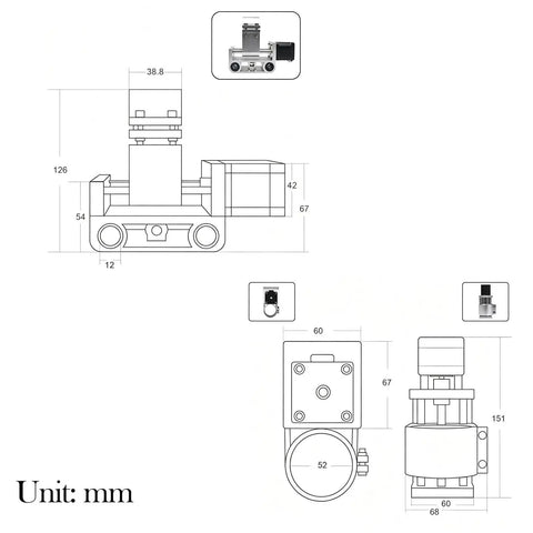 Rock Solid Aluminum Z Axis Spindle Motor Mount With 52Mm Stroke Built For 3018 Maximum Cnc Routers technical drawing dimensions