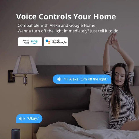 Person using 4 Channel WiFi Smart Switch For Home Automation, 4 Gang DIN Rail Mount, Works With Alexa, in a bedroom setting.