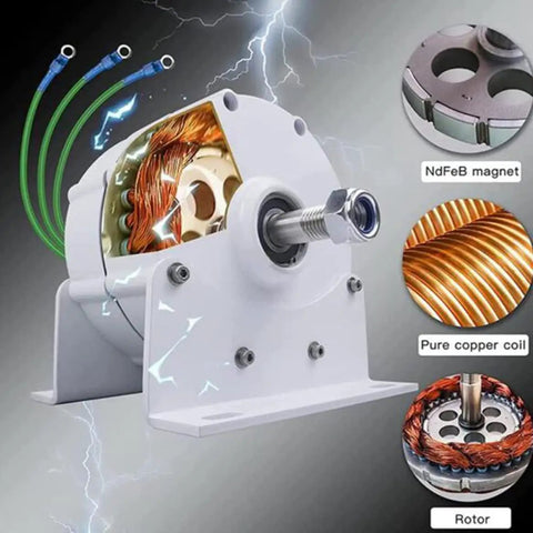 Heavy Duty 10000W Permanent Magnet Generator With 48V Three Phase Alternator For Vertical Or Horizontal Wind Turbines showcasing copper coils and NdFeB magnet.
