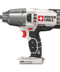 Porter Cable 20V lithium cordless impact wrench, side view with black and white design.