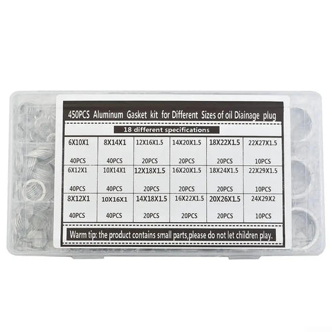 Ultimate 450Piece Aluminum Oil Drain Gasket Kit With 18 Sizes From 6mm To 24mm For Any Vehicle Maintenance Job And Superior Wear Resistant Seals You Can Trust, plastic case
