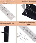 Top Shelf Heavy Duty 304 Stainless Steel Piano Hinges 20 Inch Continuous Cabinet Hardware With Screws showing polished surface and screws.