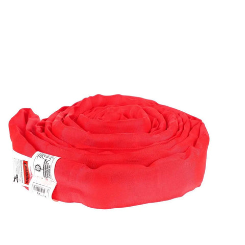 Battle Tested For Heavy Hauling No Sweat Endless Round Lifting Sling Five Inch By Twelve Foot Double Wall Polyester Hoist Strap Abrasion Resistant Low Stretch Red Rigging Gear