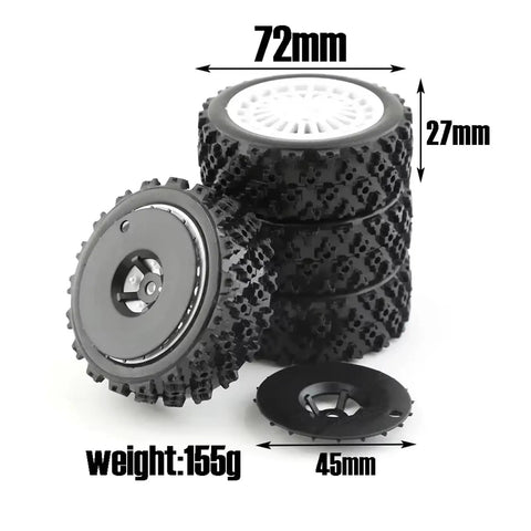 72mm Rubber Tire Wheel for 1/10 RC Racing Cars, Compatible with TT01 TT02 TA06 XV01 Models, black disc wheels stack