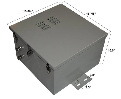 Built Tough Nema 4X Aluminum Electrical Enclosure Box 17 By 17 By 10 Inches Weatherproof Battery Housing No Sweat, top view with dimensions.