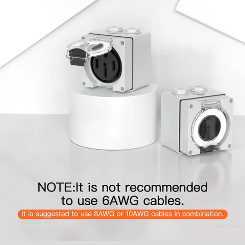 Two 50 Amp NEMA 14-50R Outdoor Receptacle Boxes, weatherproof, for use with EVs, RVs, generators, welding machines