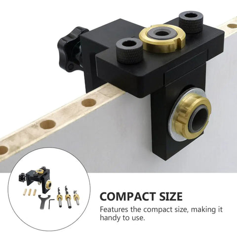 Precision Woodwork Hole Punching Locator Tool Set For Furniture Building And Diy Pros showing compact black and gold design for easy use.