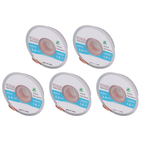 Pro Grade Solder Wick Braid Kit 5Pcs Copper Desoldering Wire For Electronics Repair, PCB Cleaning, 1.5m Length, 3.5mm Width