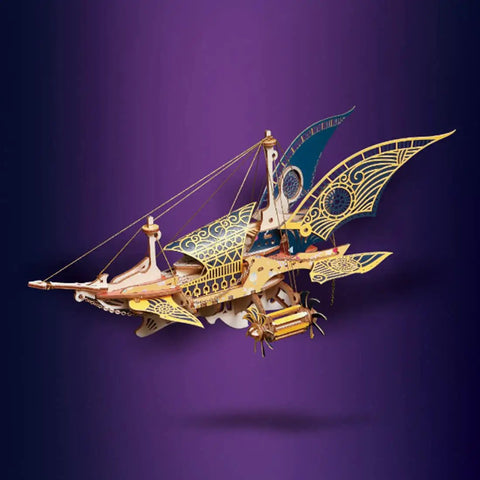Hands On Dope 3D Wooden Puzzle Kit For Adults Spaceship Flyship With 300 Plus Pieces Steampunk DIY Model Build Kit
