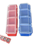 Two Pack Screw Organizer Storage Bins With Lids, Grab And Go Stackable Plastic Hardware Box, Red and Blue, 4 Compartments, Clear Tops