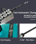 Heavy Duty Automatic Wire Stringing Machine With Easy Dial Infinitely Variable Speed showing fast automatic change and 360-degree wire elbow.