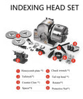 Rock Solid Heavy Duty Dividing Head With Three Jaw Chuck, Ultra Precise 1:40 Indexing Ratio For Rotary Tables And Cnc Mills, Killer Shop Beast Attachment components including tailstock and honeycomb plates.