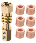 Copper Gasket Washers Kit For Automotive Plug Fittings, Flat Ring Seals, shown with brass connector and washers