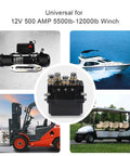 12V 500A Winch Solenoid Relay Contactor Kit With Wireless Remote in use with various vehicles and equipment