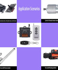Wireless Forward Reverse Remote Switch For DC Motors And Linear Actuators 5V To 48V, 10A, shown with application scenarios