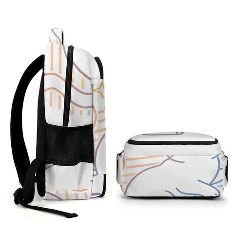Side view of Gradient Line Cute Kitten Printed Unisex Backpack with large capacity, durable breathable polyester, smooth zipper