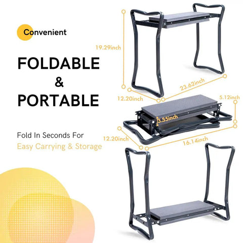 Foldable Garden Kneeler And Seat With Two Bonus Tool Pouches, Lightweight Sturdy Garden Stool With Soft EVA Foam Pad