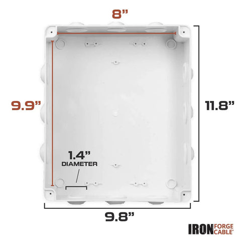 Top view of Outdoor Electrical Junction Box 12 x 10 x 4.8 Inch Weatherproof Dustproof Waterproof Enclosure showing internal dimensions.