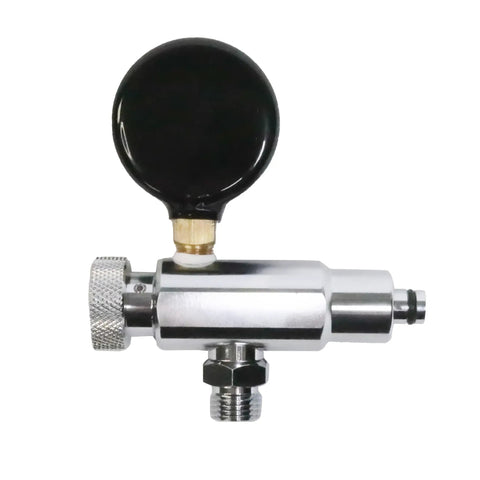 Side view of Second Stage Regulator Adjustment Tool With 300 PSI Gauge Stainless Steel Build For Pro Dive Maintenance