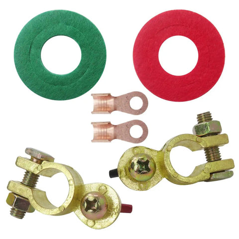 Two Pack Solid Brass Battery Terminal Connectors Top Post End Clamps For Cars And Marine Color Coded Wing Nuts For Easy Identification