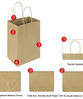 Small Natural Kraft Paper Gift Bags With Handles 5.25x3.25x8.25 Inch Brown Bulk Goody Bags with features highlighted