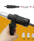 Heavy Duty Rivet Gun Adapter Kit With Four Interchangeable Heads For 2.4mm To 4.8mm Blind Rivets Makes Fastening Tasks Total Cinch Thanks To Durable Alloy Steel Construction That Stands Up To Heavy Use.