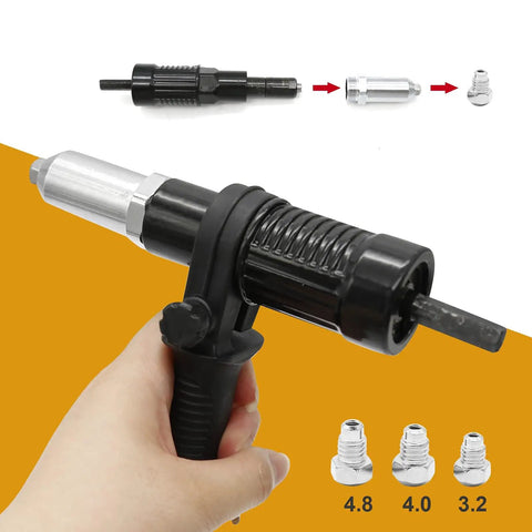 Heavy Duty Rivet Gun Adapter Kit With Four Interchangeable Heads For 2.4mm To 4.8mm Blind Rivets Makes Fastening Tasks Total Cinch Thanks To Durable Alloy Steel Construction That Stands Up To Heavy Use.
