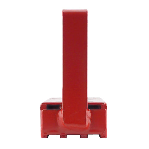 Front view of Red 150 Lb Pull Heavy Duty Handle Magnet for tools with durable red finish for workbenches and auto shops.