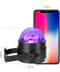 Glow Party Black Light 6W LED Disco Ball Strobe Light Kit beside a smartphone showing size comparison