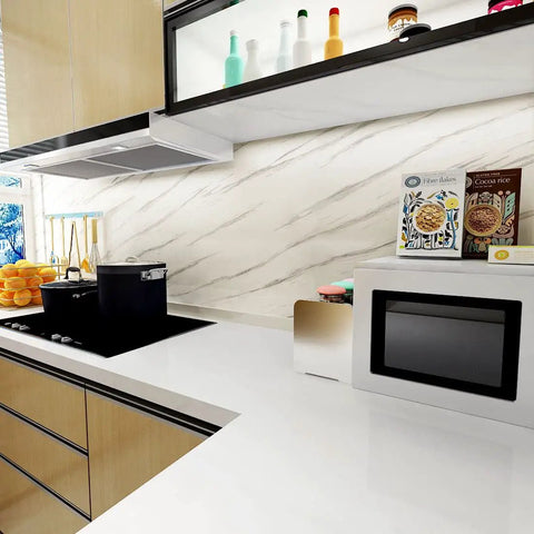 Faux White Marble Countertop Contact Paper 393 X 30 Inches Self Adhesive Peel And Stick Wallpaper For Cabinets Kitchen And Bathroom Waterproof Removable Covering With Large Size And Over 81 Sq Ft Coverage