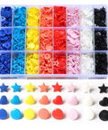 360 Sets Size 20 T5 Round Star Heart Plastic Resin Snaps Poppers for No Sew Crafts with Durable Storage in assorted colors.
