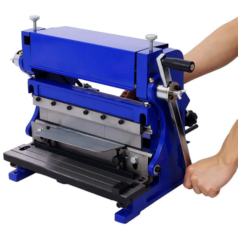 3 In 1 Sheet Metal Brake 12 Inch Blue Combination Machine For Bending Shearing And Rolling In Workshop With Five Blade Options