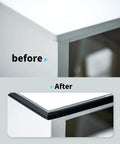 Before and after of Peel And Stick Backsplash Tile Edge Trim 10 Ft Self Adhesive Corner Liner In Black PVC Trim for easy DIY corner finishing