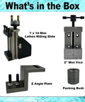 Heavy Duty Mini Lathe Milling Slide Combo Kit With Precision Ground Z Angle Plate And Top Shelf Two Inch Steel Vise Rock Solid Shop Ready Upgrade Build For Seven X Fourteen Bench Lathes components.