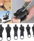 12 Pack Black Zipper Pulls Replacement Kit Universal Zip Slider Teeth Zippers Quick Fix For Jackets And Garments Durable Rust Proof Easy Install For Crafts And Sewing Enthusiasts And Hobbyists shown in different angles.